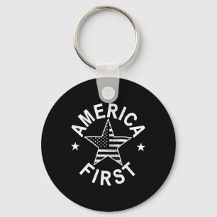 America First Distressed Usa Flag Patriotic 4th Of Keychain