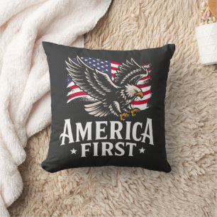 America First Patriotic Bald eagle July 4th Throw Pillow