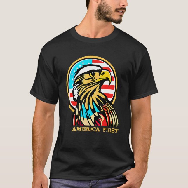 America First Patriotic Eagle Illustration 4th of  T-Shirt (Front)
