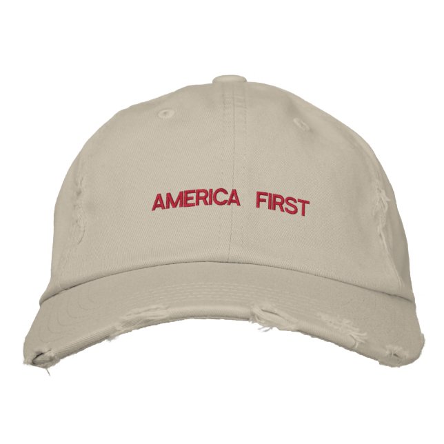 America First Quote Trump Typography Patriotic USA Embroidered Hat (Front)