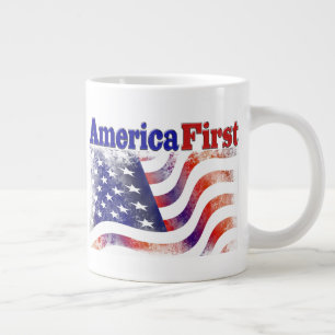 America First stars and stripes half text  Large Coffee Mug