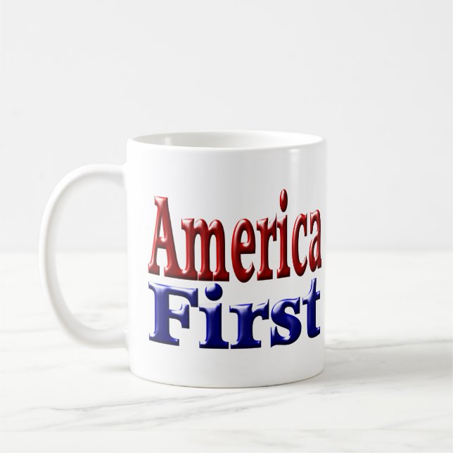 America First with red and blue half text  Coffee Mug (Left)