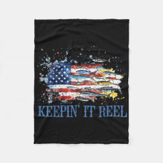 America Fish Flag Keepin It Reel Retro 4th Of July Fleece Blanket