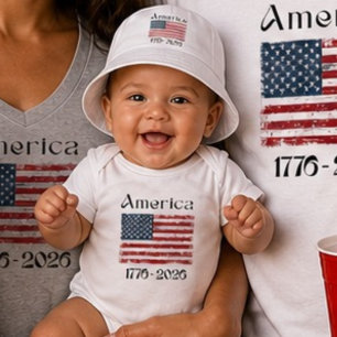 America Flag 1776 to 2026 Kids 250th Anniversary  Baby Bodysuit