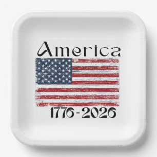 America Flag 1776 to 2026 USA 250th Anniversary Paper Plate
