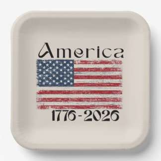 America Flag 1776 to 2026 USA 250th Anniversary Paper Plate
