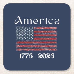 America Flag 1776 to 2026 USA 250th Anniversary  Square Paper Coaster