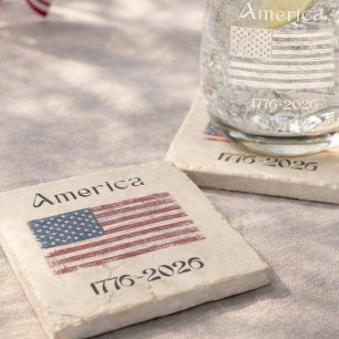 America Flag 1776 to 2026 USA 250th Anniversary  Stone Coaster
