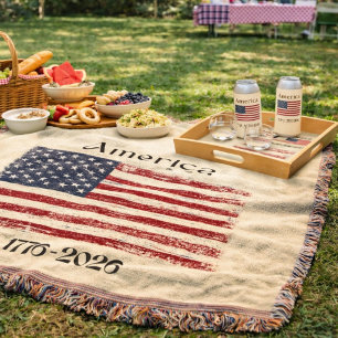 America Flag 1776 to 2026 USA 250th Anniversary  Throw Blanket