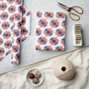 America Flag American USA Floral Pattern Wrapping Paper
