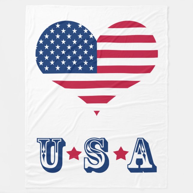 America flag American USA heart large Fleece Blanket (Front)