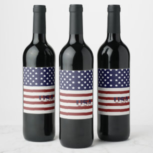  America Flag American USA  Pattern  Wine Label