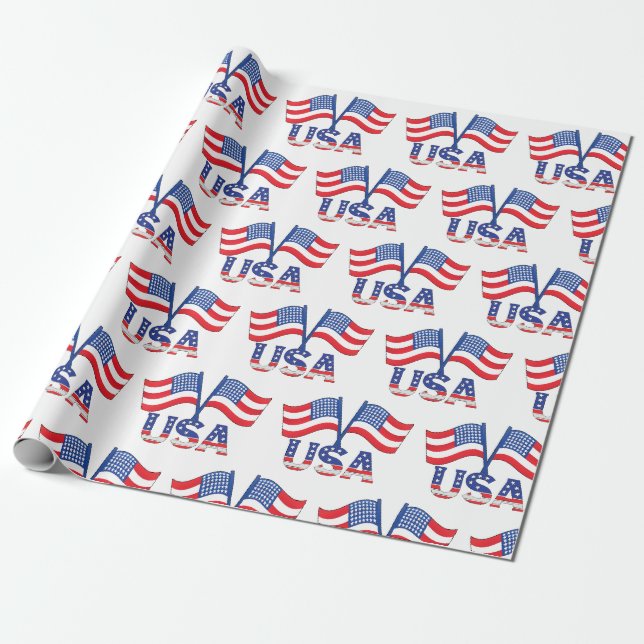 America Flag American USA  Pattern Wrapping Paper (Unrolled)
