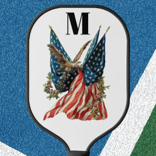 America flag and eagle patriotic custom monogram  pickleball paddle