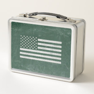 America Flag Chalkboard Art (Drawing No. 1) Metal Lunch Box