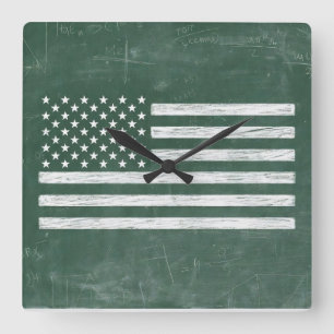 America Flag Chalkboard Art (Drawing No. 1) Square Wall Clock