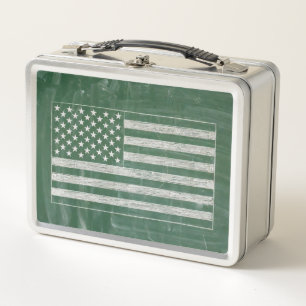 America Flag Chalkboard Art (Drawing No. 2) Metal Lunch Box
