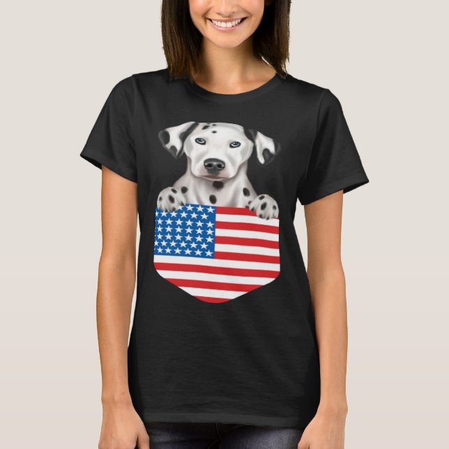America Flag Dalmatian Dog In Pocket T-Shirt (Front)