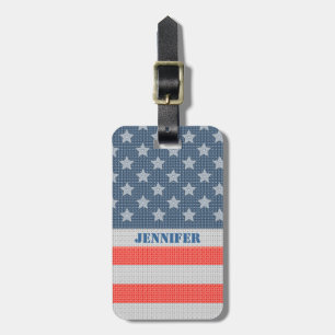 America Flag Diamonds And Glitter Texture Luggage Tag