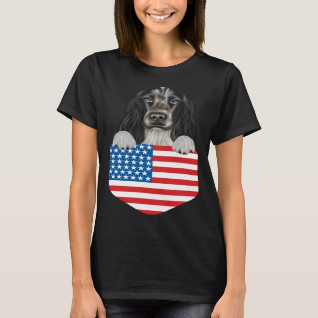 America Flag English Cocker Spaniel Dog In Pocket T-Shirt (Front)