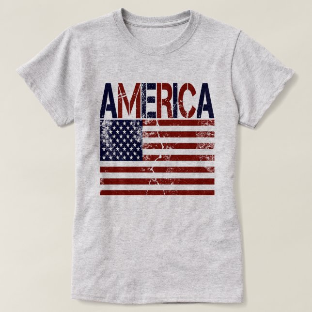 America Flag Grungy T-Shirt (Design Front)
