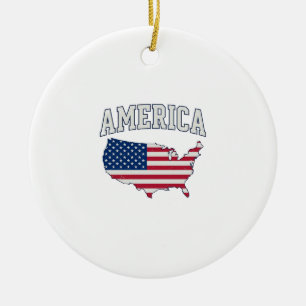 America Flag Map Patriotic Vintage Graphic Shirt_1 Ceramic Ornament