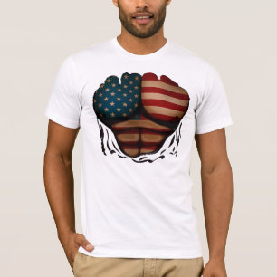 America Flag Muscles Body  Ripped Funny Patriotic T-Shirt