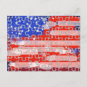 america flag puzzle postcard