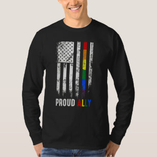 America Flag Rainbow Proud Ally Lgbtq Lgbt Pride M T-Shirt