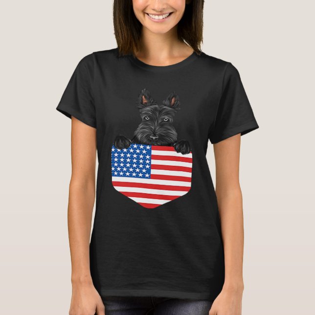 America Flag Scottish Terrier Dog In Pocket T-Shirt (Front)