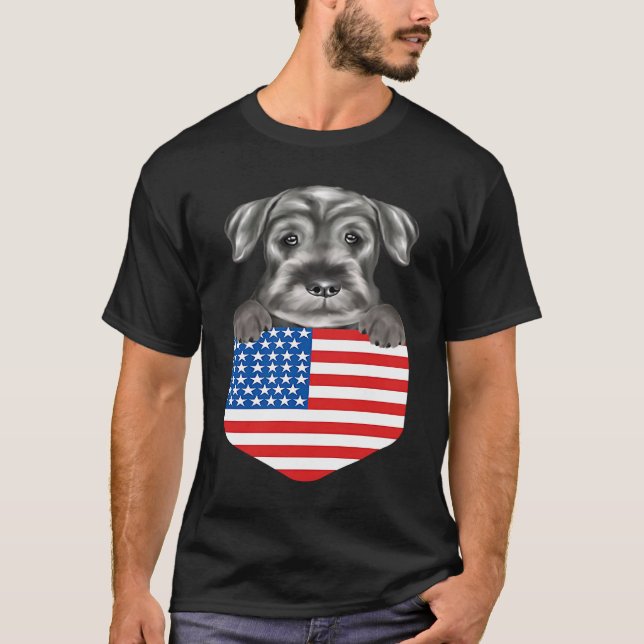 America Flag Standard Schnauzer Dog In Pocket T-Shirt (Front)