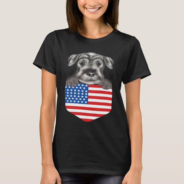 America Flag Standard Schnauzer Dog In Pocket T-Shirt (Front)