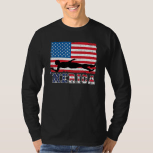 America Flag Swimming Usa Swim Pattern Design Back T-Shirt