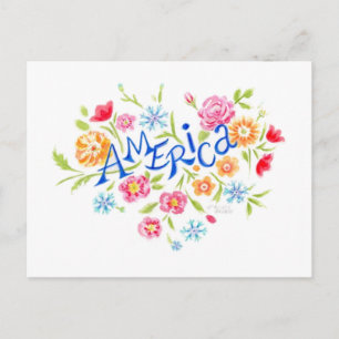 America Floral Heart Postcard