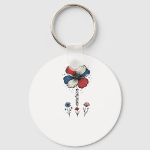 America Floral Patriotic Vintage Vector Design_1 Keychain