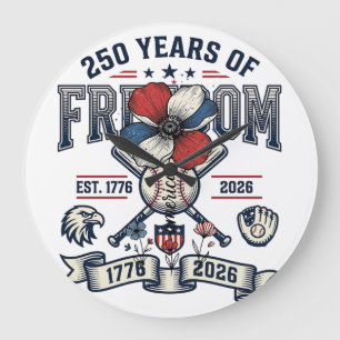 America Floral Patriotic Vintage Vector Design_1 Large Clock