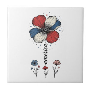 America Floral Patriotic Vintage Vector Design_1 Tile