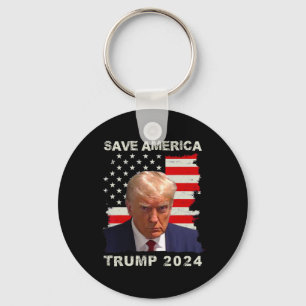 America Free Trump Mug Shot 2024 American Flag Keychain