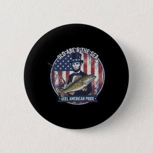 America Funny 4th Of July Abe Lincoln Fishing  2 Inch Round Button