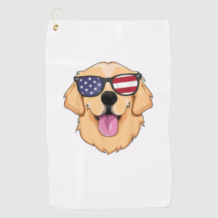 America Golden Retriever 4th of July for Men Boys Golf Towel