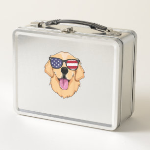 America Golden Retriever 4th of July  for Men Boys Metal Lunch Box