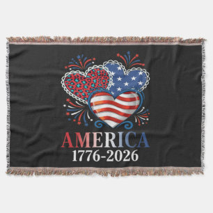 America Hearts 1776-2026 Patriotic Throw Blanket