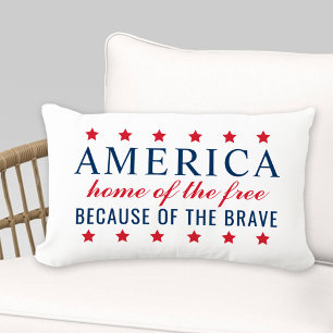 America Home of the Free Brave Patriotic Lumbar Pillow