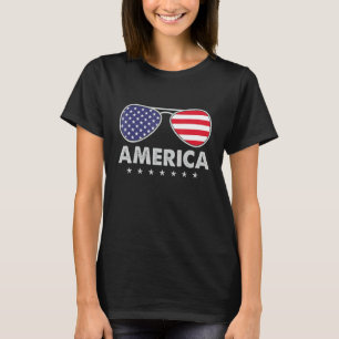 America Independence Day Glasses Flag Men Boys T-Shirt
