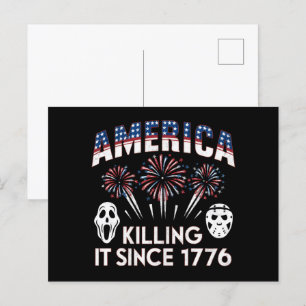 America Killing It Since 1776 Patriotic Horror USA Postcard