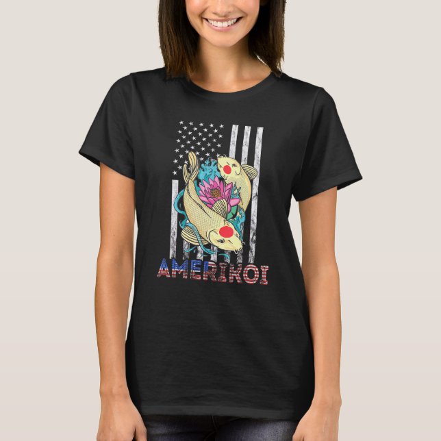 America Koi Fish Lotus 4th Of July Patriotic Ameri T-Shirt (Front)