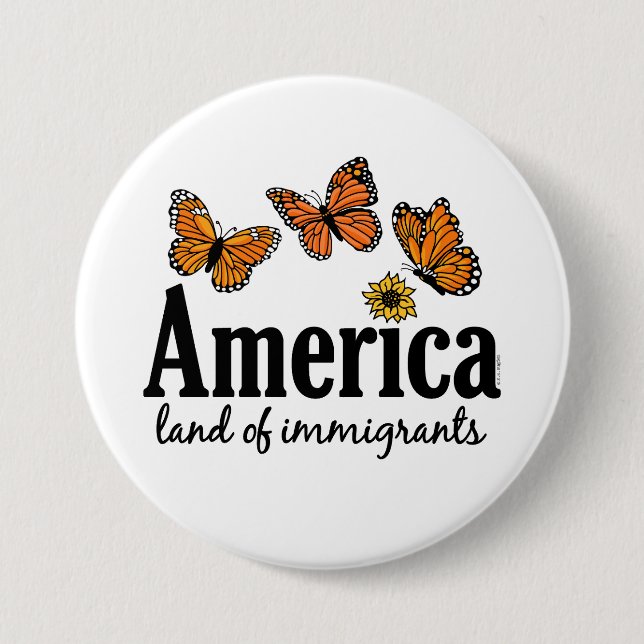 America Land Of Immigrants 3 Inch Round Button (Front)