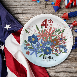 "America Land of the Free" 4th of July Flowers Paper Plate