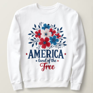 America Land of the Free – Red White & Blue Floral Sweatshirt