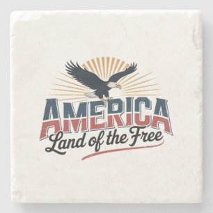 America – Land of the Free with Majestic Eagle Stone Coaster